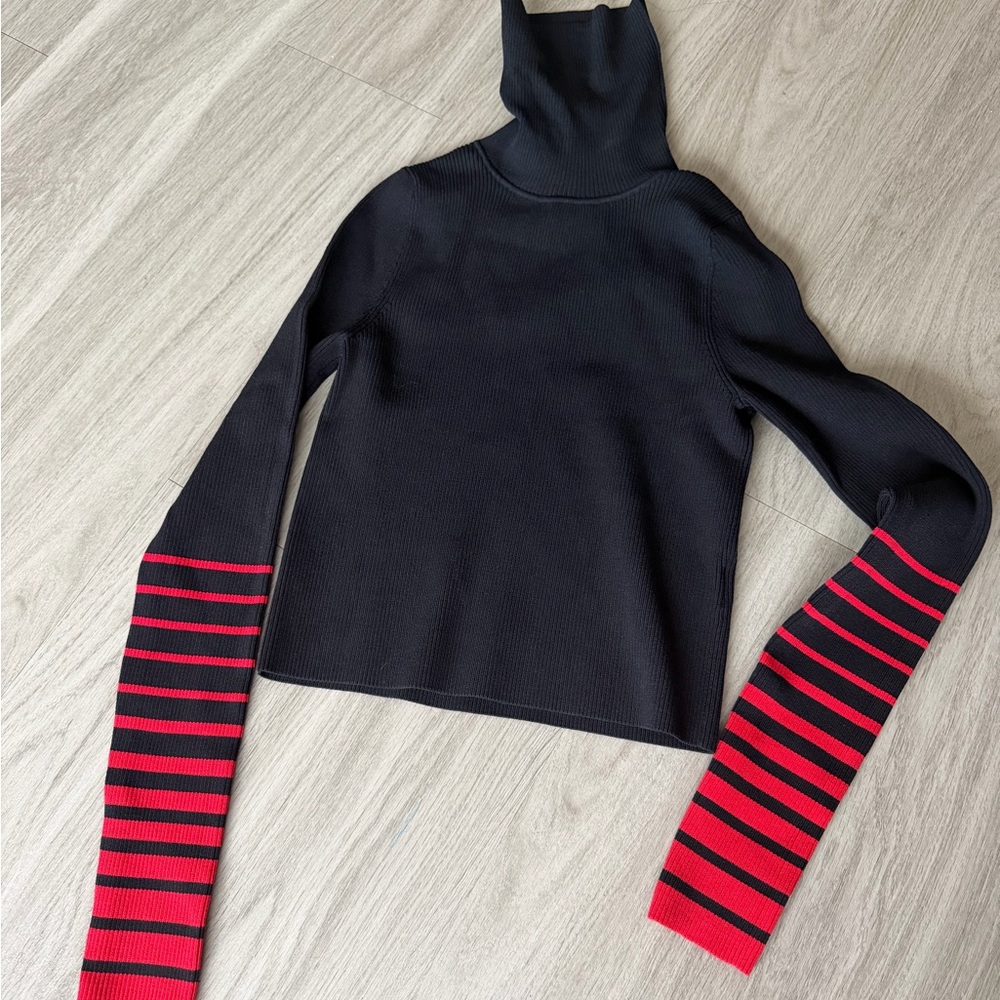 Tommy Hilfiger Black Sweater with Red Striped Sleeves